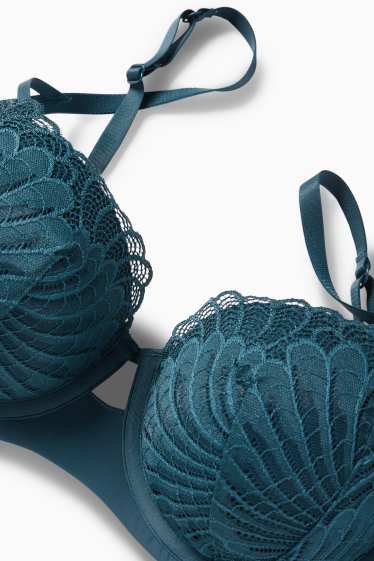 Donna - Reggiseno con ferretti - BALCONETTE - imbottito - verde scuro