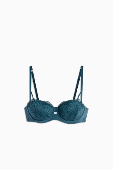 Donna - Reggiseno con ferretti - BALCONETTE - imbottito - verde scuro