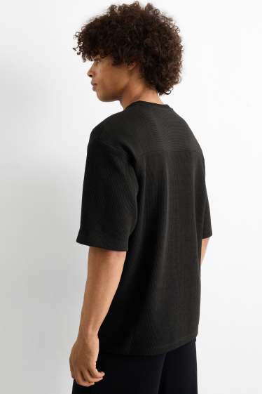 Herren - T-Shirt - Oversized - gerippt - schwarz