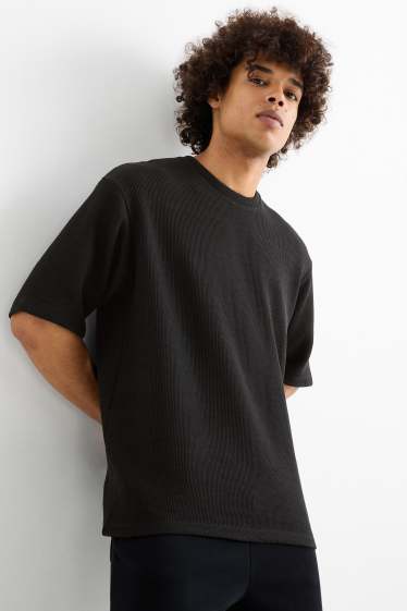 Herren - T-Shirt - Oversized - gerippt - schwarz