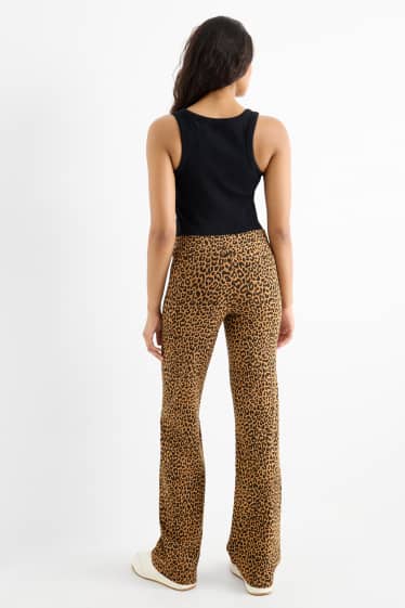 Dámské - Legíny basic - s leopardím vzorem - světle hnědá