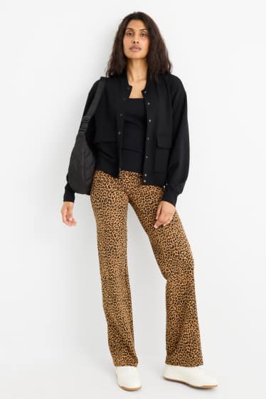 Dámské - Legíny basic - s leopardím vzorem - světle hnědá