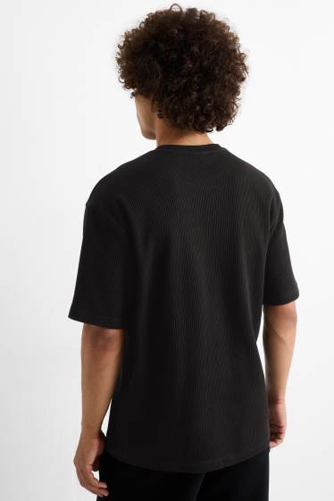 Heren - T-shirt - relaxed fit - geribd - zwart
