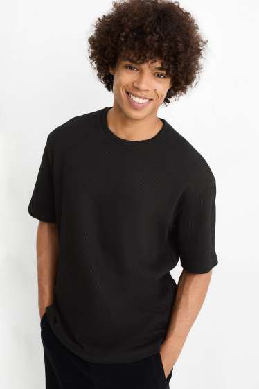 Heren - T-shirt - relaxed fit - geribd - zwart