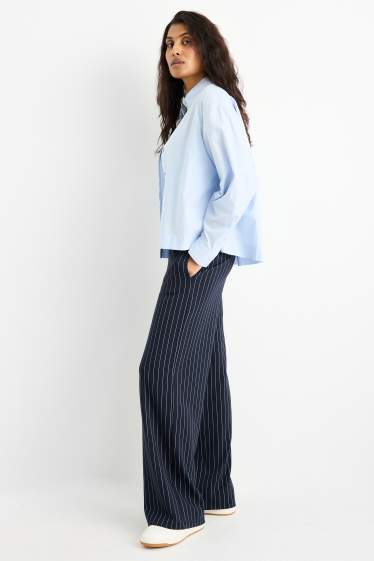 Women - Basic jersey trousers - mid-rise waist - straight fit - striped - dark blue