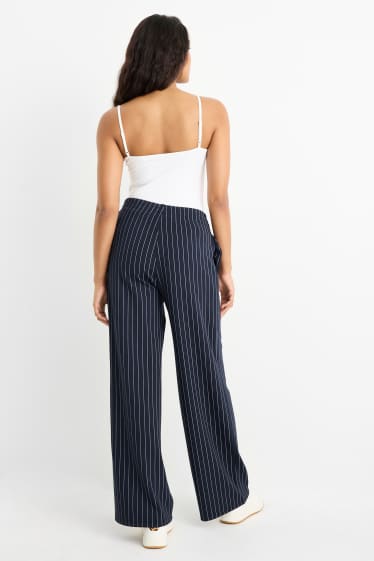 Women - Basic jersey trousers - mid-rise waist - straight fit - striped - dark blue