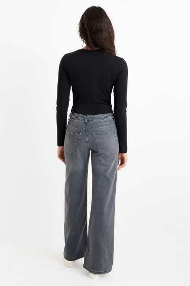 Dames - Wide leg jeans - mid waist - jeansgrijs
