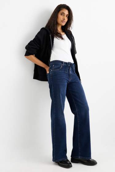 Femei - Wide leg jeans - talie medie - LYCRA® - denim-albastru
