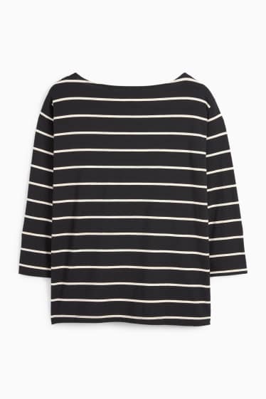 Damen - Langarmshirt - gestreift - schwarz