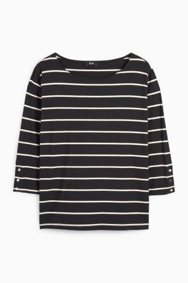 Damen - Langarmshirt - gestreift - schwarz