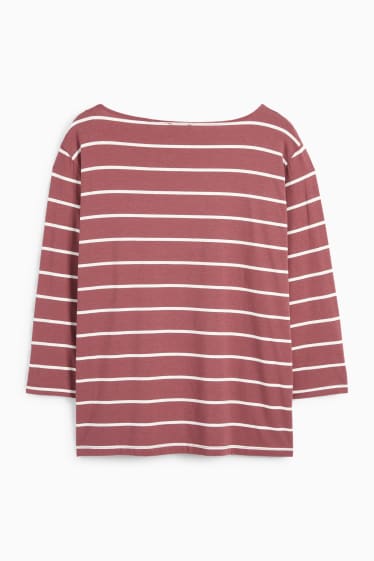 Femei - Tricou cu mânecă lungă - cu dungi - bordo
