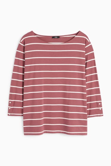 Femei - Tricou cu mânecă lungă - cu dungi - bordo