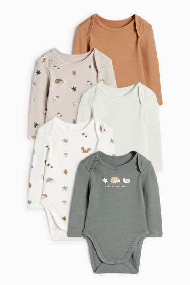 Unisex - Set van 5 - bosdieren - rompertje - lichtgrijs