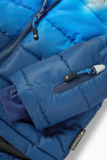 Children Boys - Ski jacket with hood - water-repellent - patterned - dark blue
