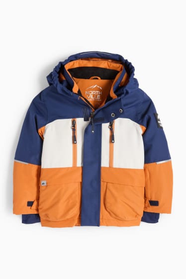 Kinder Jungen - Skijacke mit Kapuze - wasserdicht - orange / blau