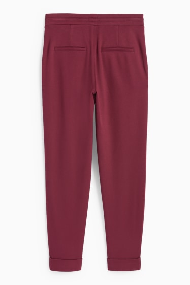 Dámské - Žerzejové kalhoty - mid waist - tapered fit - bordeaux
