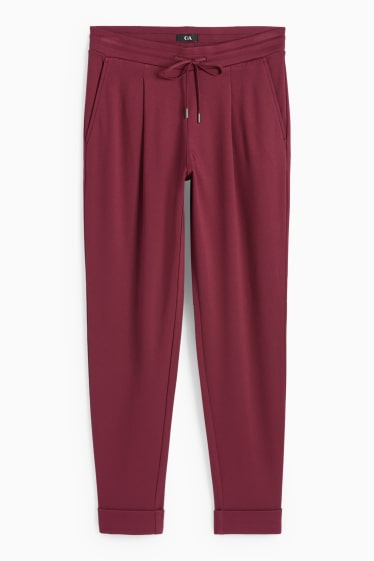Dámské - Žerzejové kalhoty - mid waist - tapered fit - bordeaux