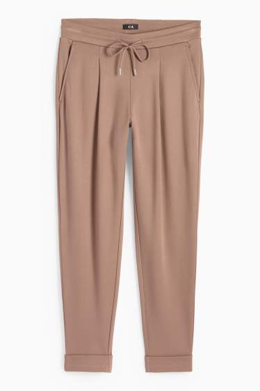 Femei - Pantaloni din jerseu - talie medie - tapered fit - maro deschis
