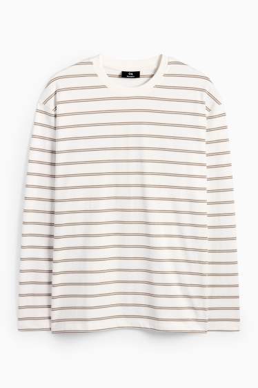 Herren - Langarmshirt - gestreift - weiss