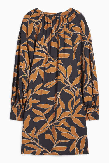 Dames - A-lijn-jurk - gebloemd - zwart / beige
