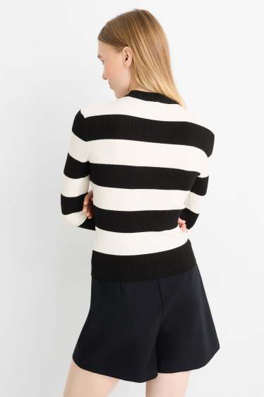 Dames - Trui - geribd - met strepen - zwart / wit