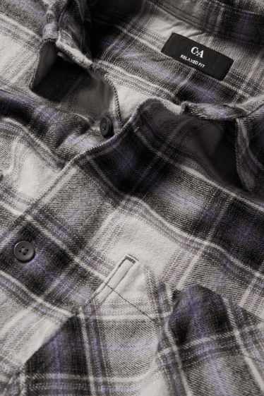 Men - Flannel shirt - regular fit - kent collar - check - light gray