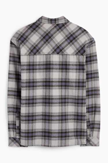 Men - Flannel shirt - regular fit - kent collar - check - light gray