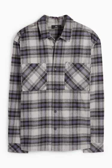 Men - Flannel shirt - regular fit - kent collar - check - light gray