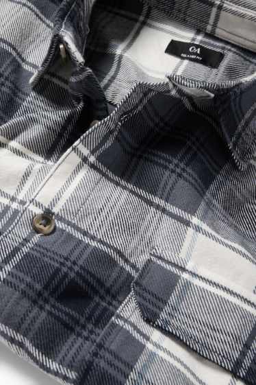 Heren - Flanellen overhemd - relaxed fit - kent - geruit - donkerblauw
