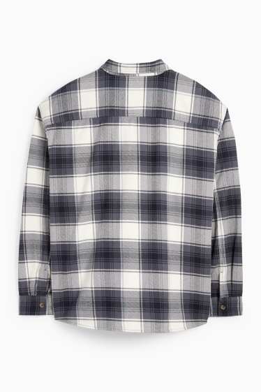 Heren - Flanellen overhemd - relaxed fit - kent - geruit - donkerblauw