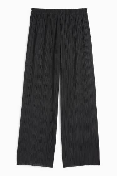 Damen - Plissee-Hose - High Waist - Wide Leg - schwarz