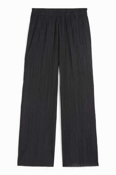 Damen - Plissee-Hose - High Waist - Wide Leg - schwarz