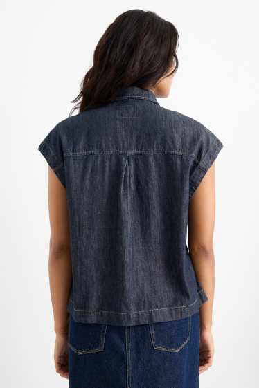 Dames - Blousetop van spijkerstof - zwart