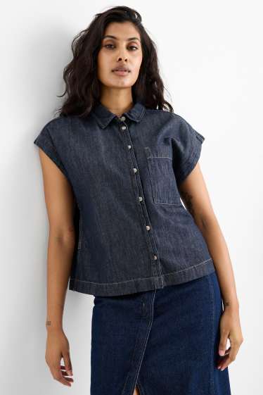 Dames - Blousetop van spijkerstof - zwart