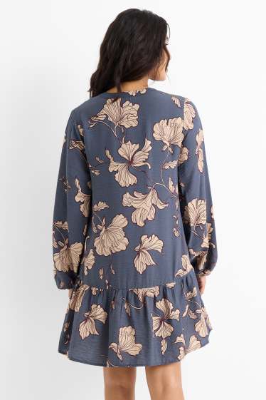 Damen - Kleid mit V-Ausschnitt - geblümt - blau