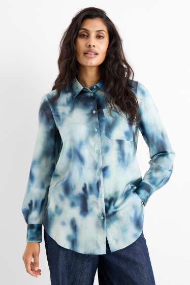 Damen - Satin-Bluse - gemustert - grün / türkis