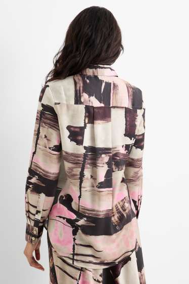 Dona - Brusa de setí - estampada - marró clar