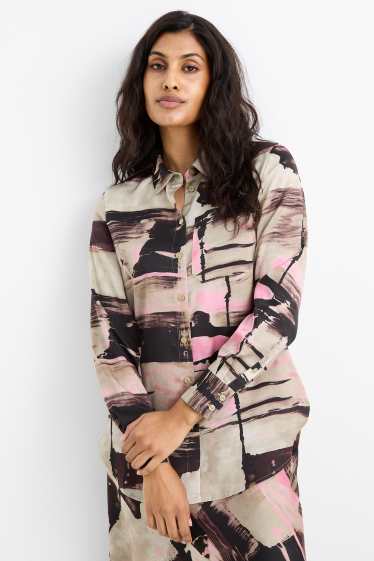 Dona - Brusa de setí - estampada - marró clar