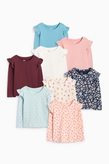 Children Girls - Multipack of 8 - flower and heart - long sleeve top - rose