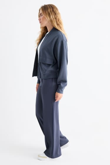 Dámské - Žerzejové kalhoty basic - mid waist - straight fit - modrá-žíhaná