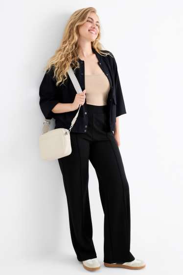 Dámské - Žerzejové kalhoty basic - mid waist - straight fit - černá