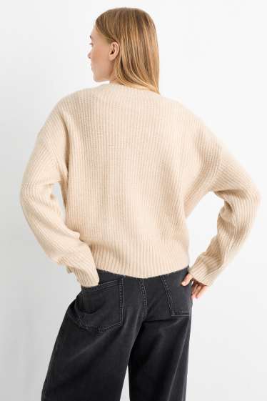 Dames - Gebreid vest - geribd - beige