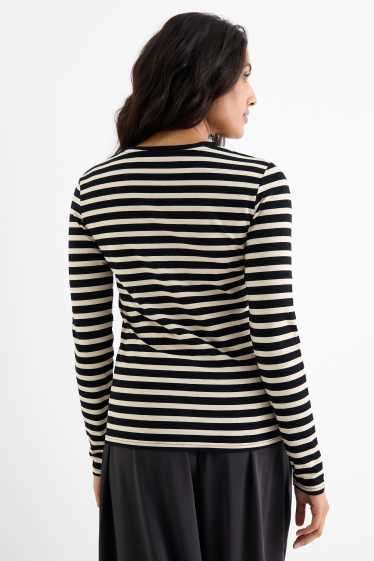 Dames - Basic longsleeve - gestreept - zwart / beige