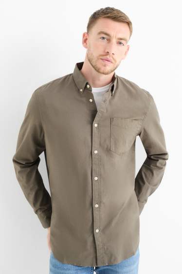 Hommes - Chemise - regular fit - col button-down - vert
