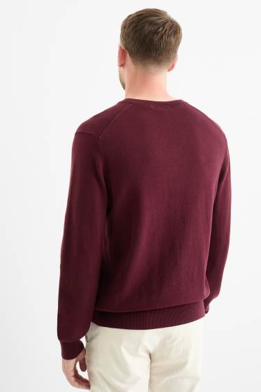 Hommes - Pull en maille fine - bordeaux