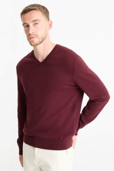 Hommes - Pull en maille fine - bordeaux
