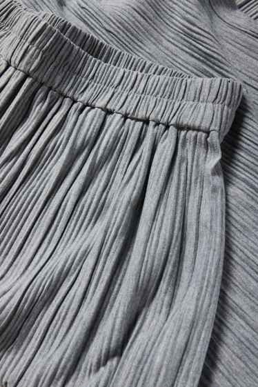 Femei - Pantaloni plisați - talie înaltă - wide leg - gri