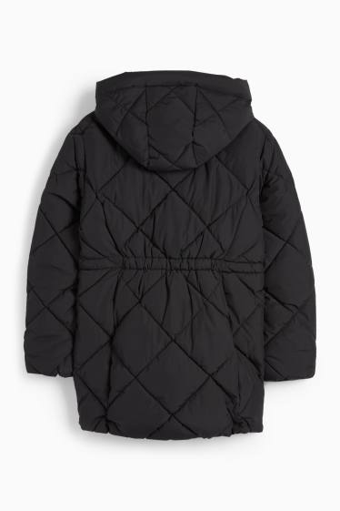 Children Girls - Quilted jacket with hood - water-repellent - black