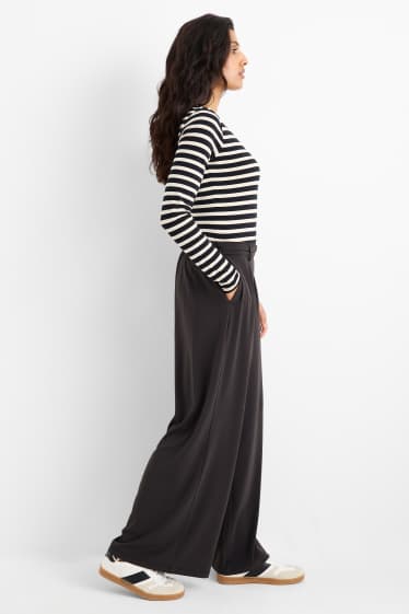Damen - Jersey-Hose - High Waist - Wide Leg - schwarz