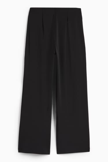 Femei - Pantaloni din jerseu - talie înaltă - wide leg - negru